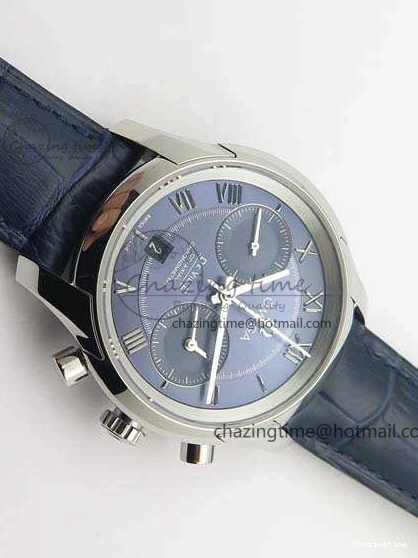0308 MoistureWicking De Ville Chronograph SS OMF 1:1 Best Edition Blue Dial On Blue Leather Strap A 8110